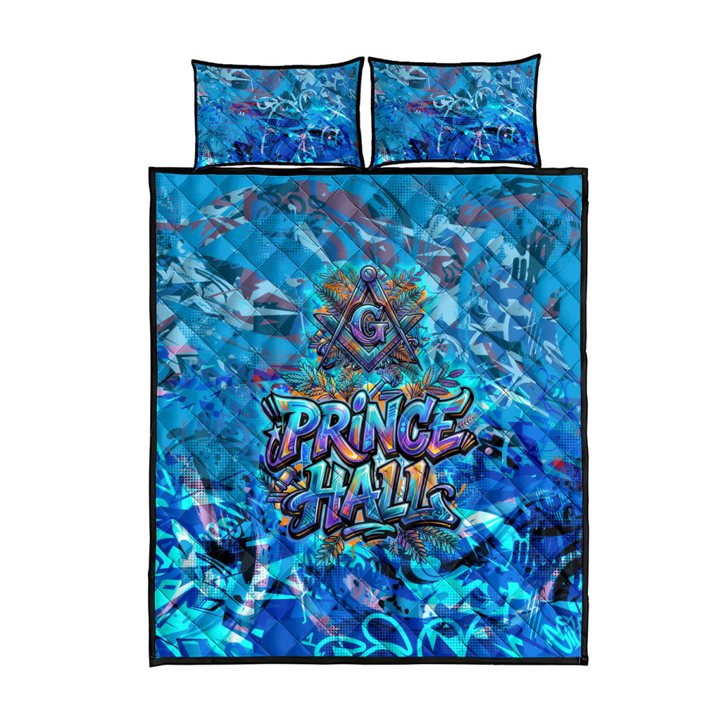 Prince Hall Freemasonry Quilt Bed Set Compasses Masonic Art - Urban Graffiti Style