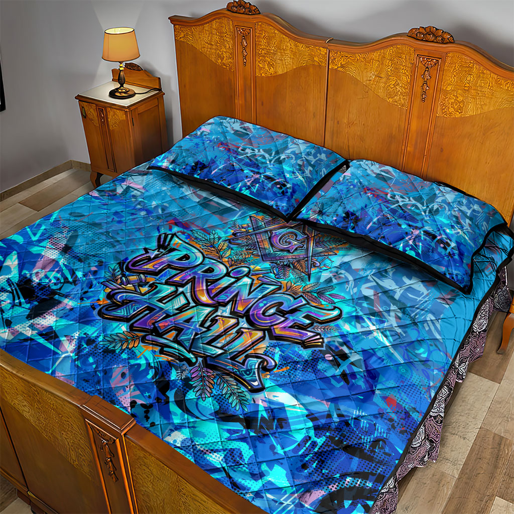 Prince Hall Freemasonry Quilt Bed Set Compasses Masonic Art - Urban Graffiti Style