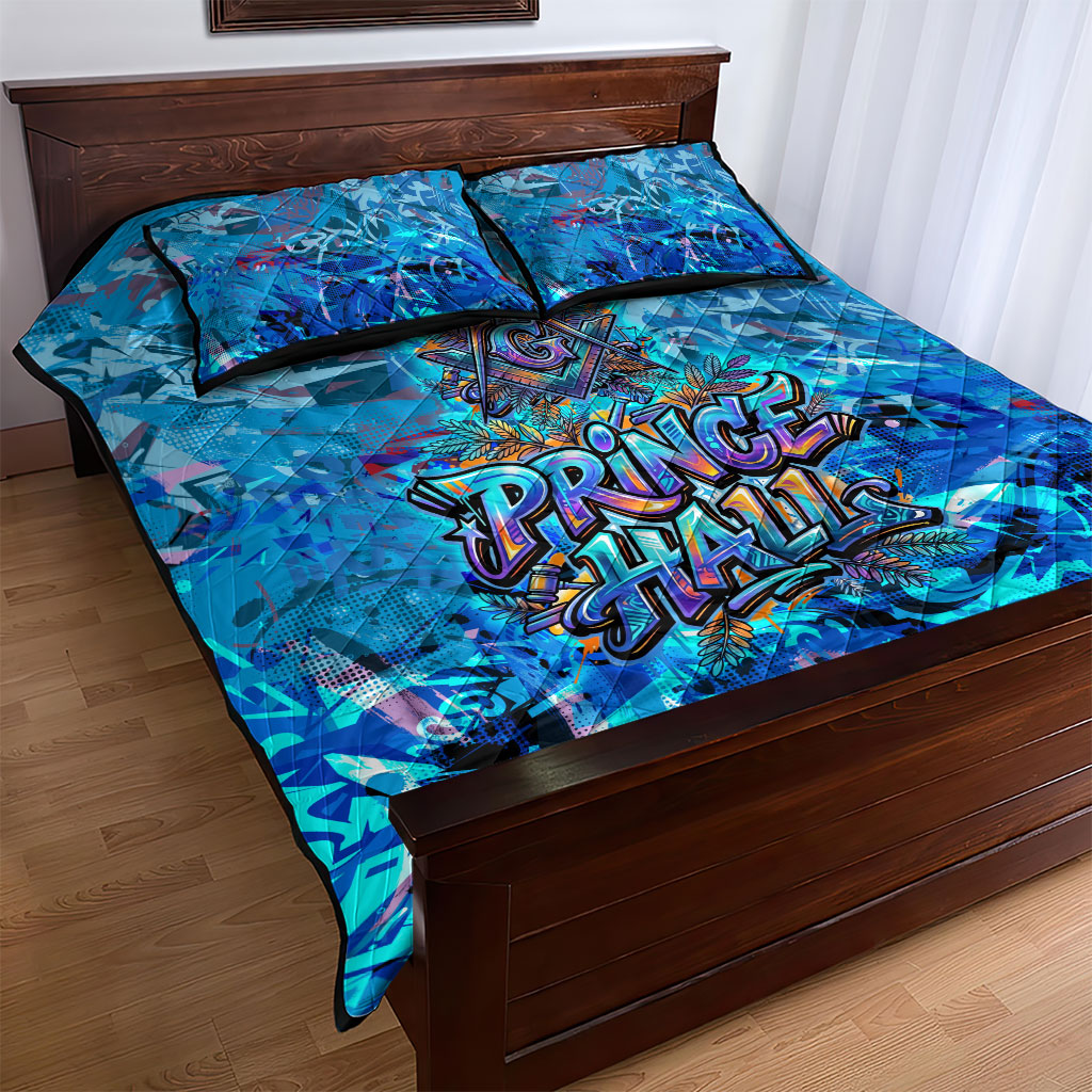 Prince Hall Freemasonry Quilt Bed Set Compasses Masonic Art - Urban Graffiti Style
