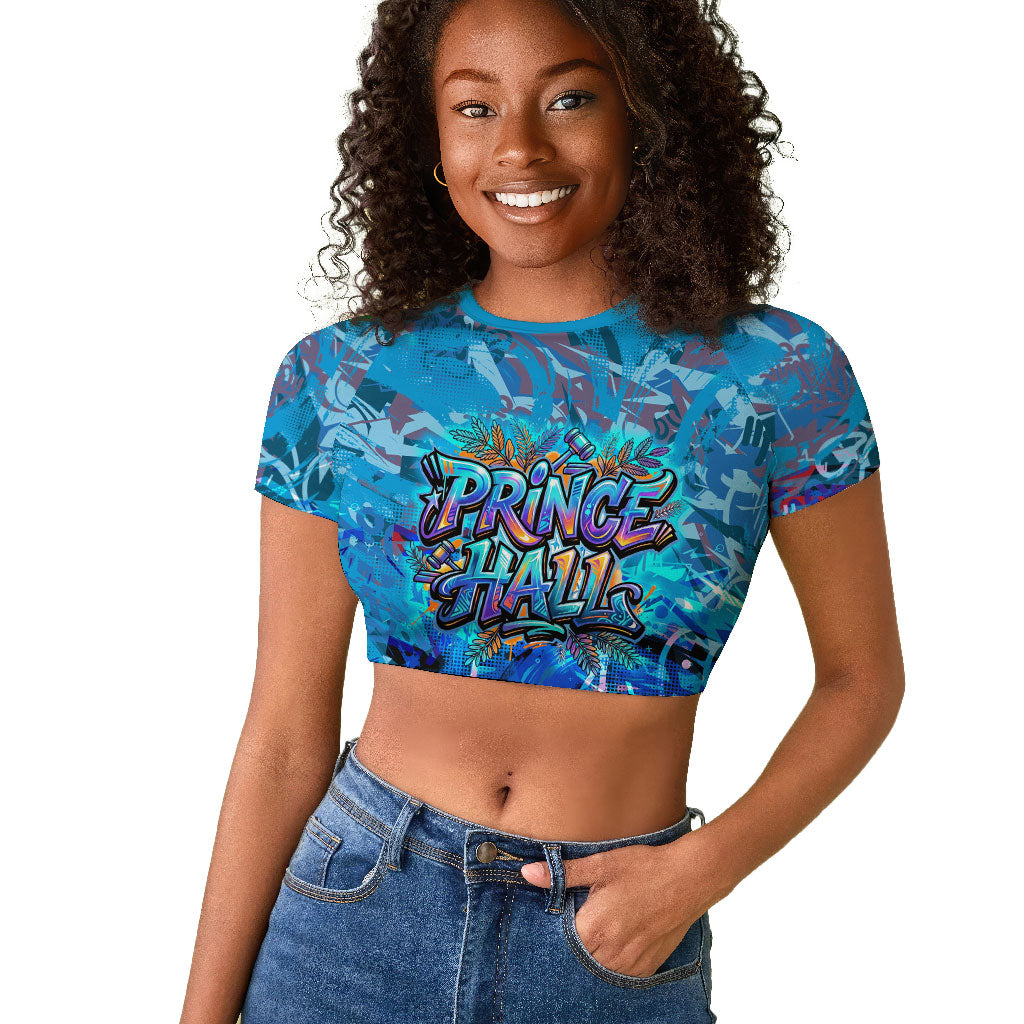 Prince Hall Freemasonry Raglan Cropped T shirt Compasses Masonic Art - Urban Graffiti Style