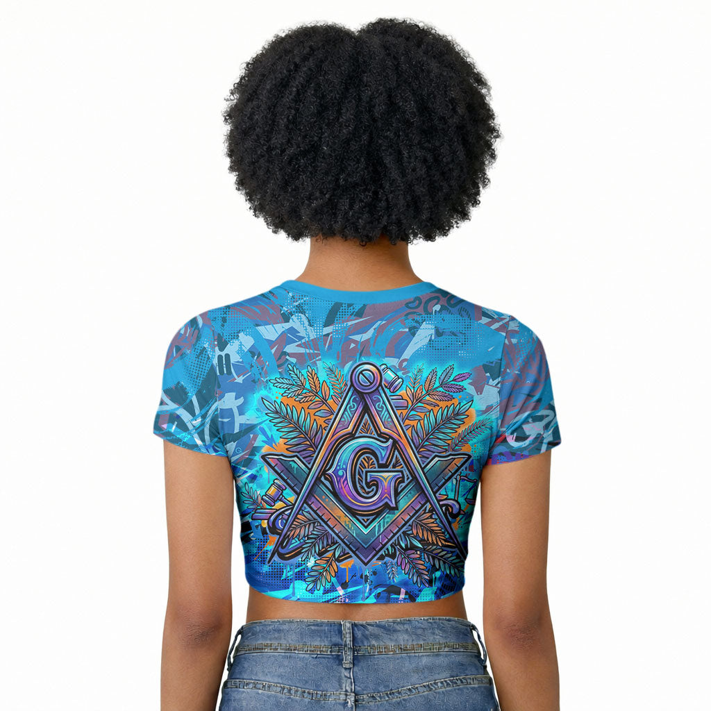Prince Hall Freemasonry Raglan Cropped T shirt Compasses Masonic Art - Urban Graffiti Style