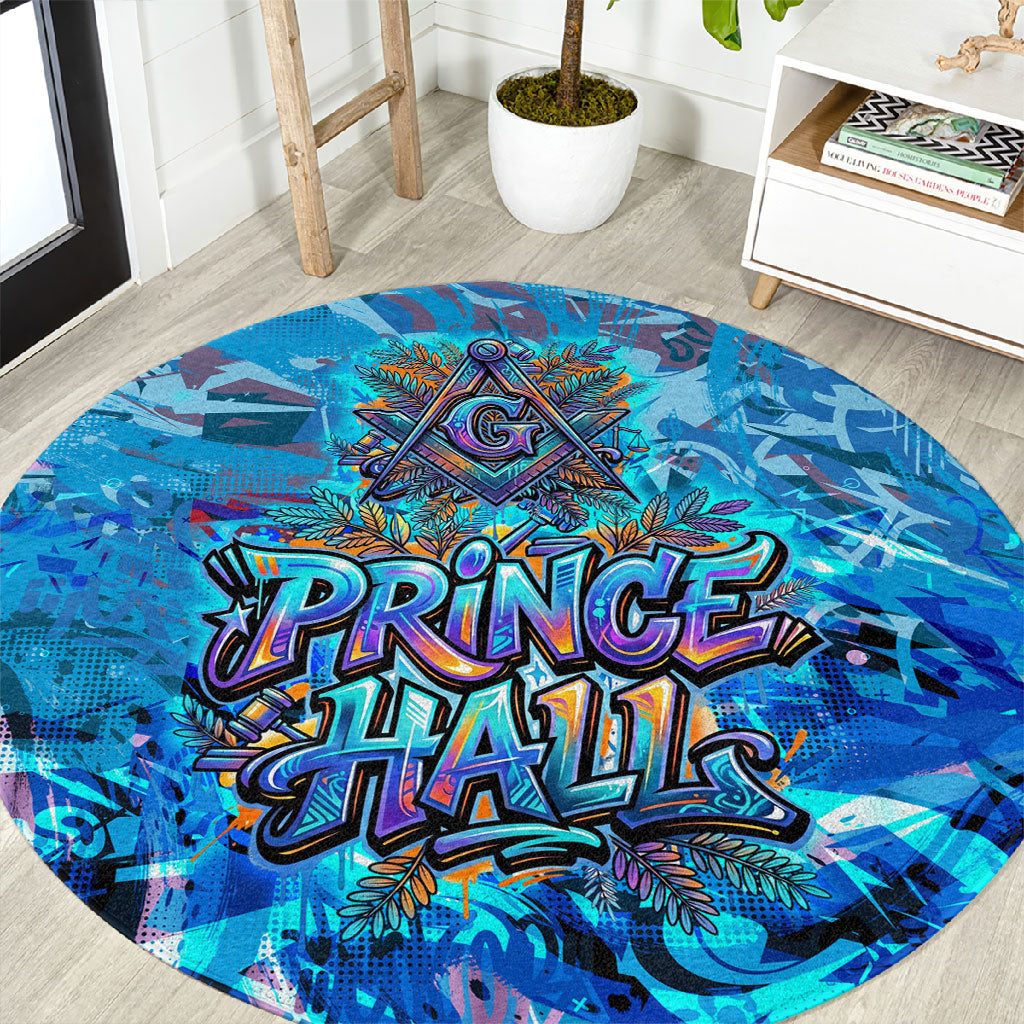 Prince Hall Freemasonry Round Carpet Compasses Masonic Art - Urban Graffiti Style