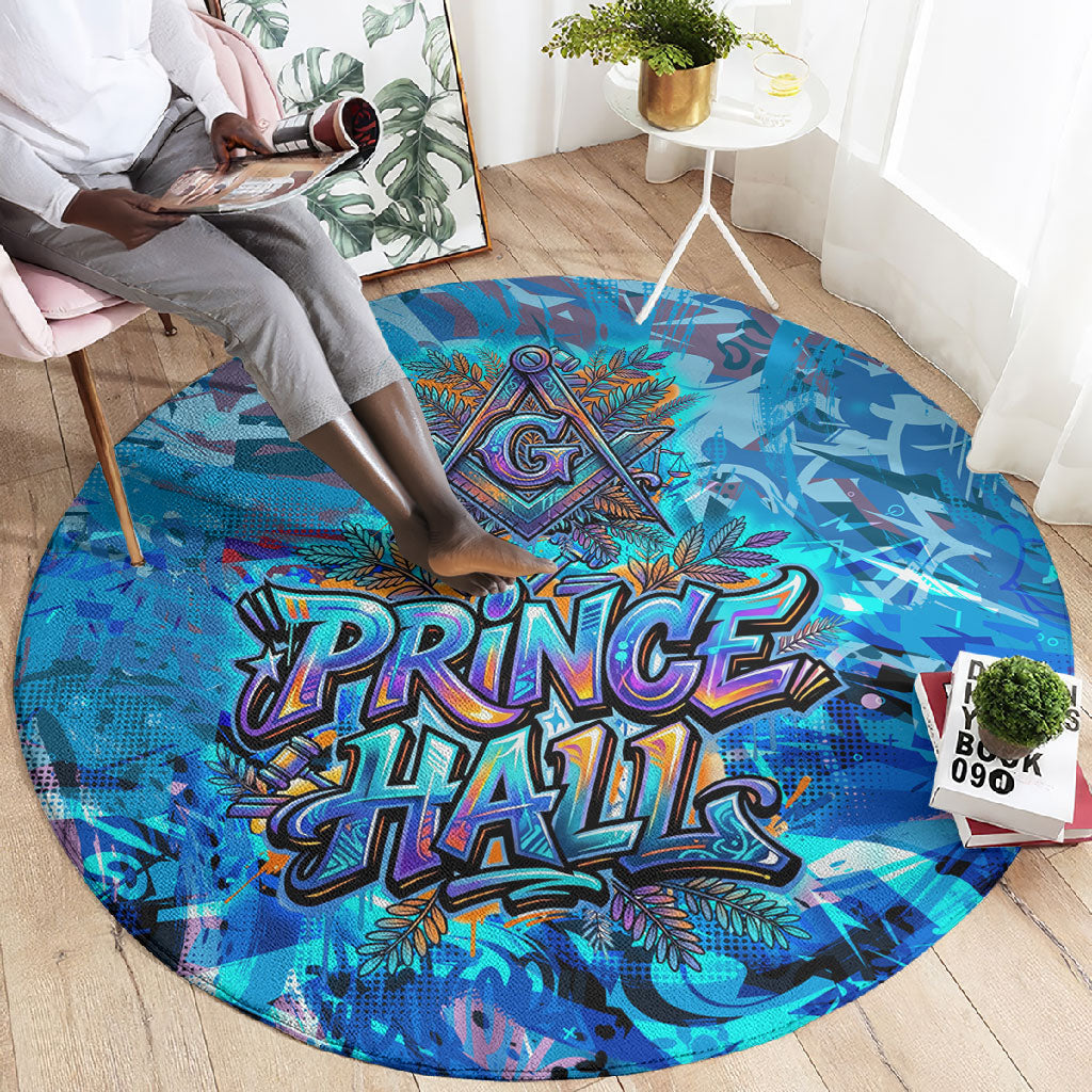 Prince Hall Freemasonry Round Carpet Compasses Masonic Art - Urban Graffiti Style