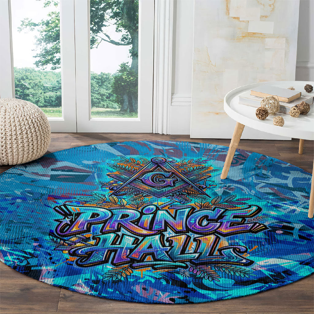 Prince Hall Freemasonry Round Carpet Compasses Masonic Art - Urban Graffiti Style