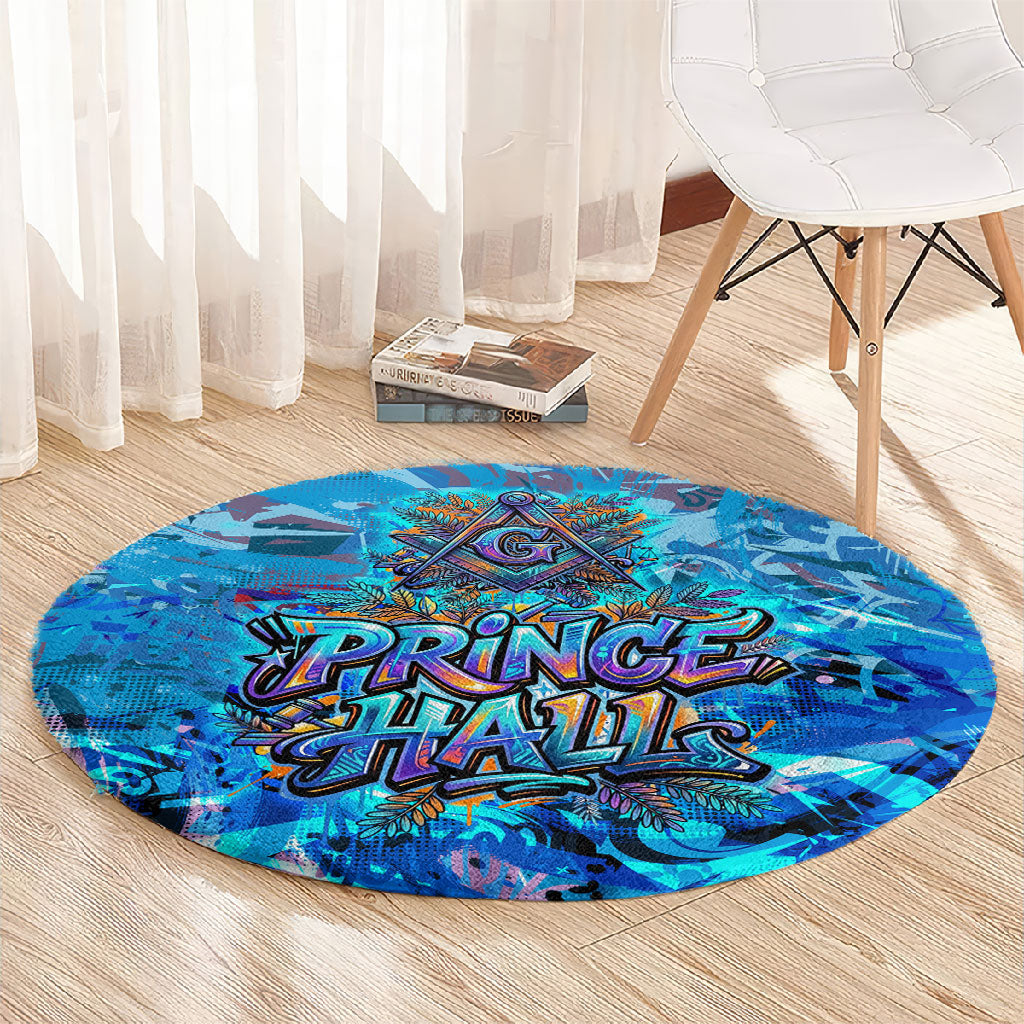 Prince Hall Freemasonry Round Carpet Compasses Masonic Art - Urban Graffiti Style