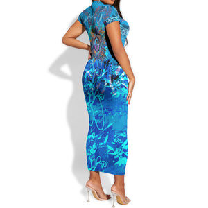 Prince Hall Freemasonry Short Sleeve Bodycon Dress Compasses Masonic Art - Urban Graffiti Style