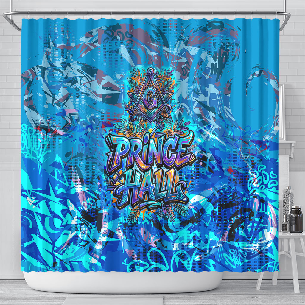 Prince Hall Freemasonry Shower Curtain Compasses Masonic Art - Urban Graffiti Style