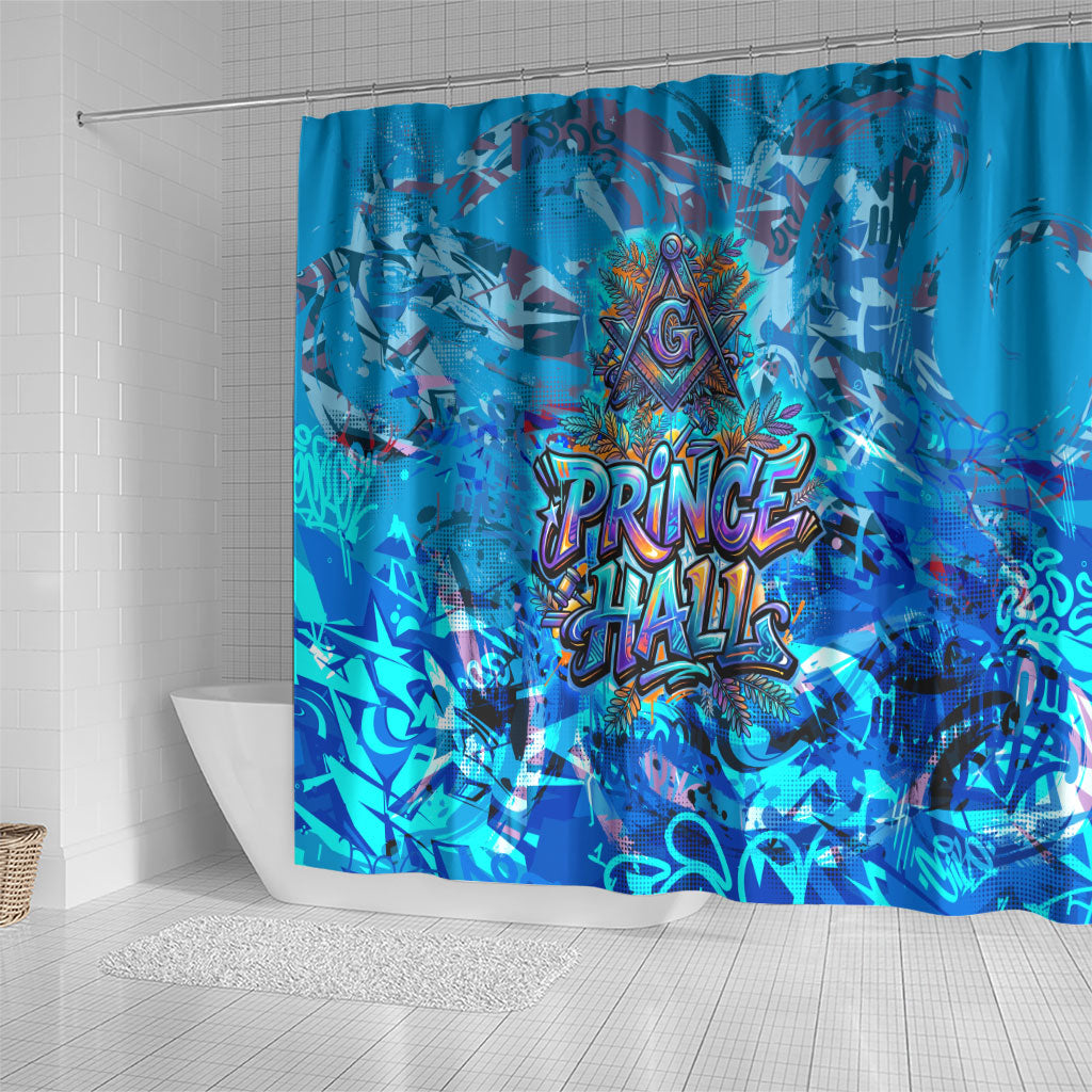 Prince Hall Freemasonry Shower Curtain Compasses Masonic Art - Urban Graffiti Style