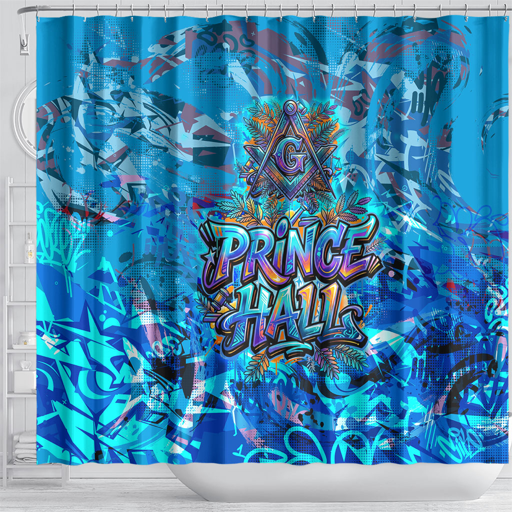 Prince Hall Freemasonry Shower Curtain Compasses Masonic Art - Urban Graffiti Style