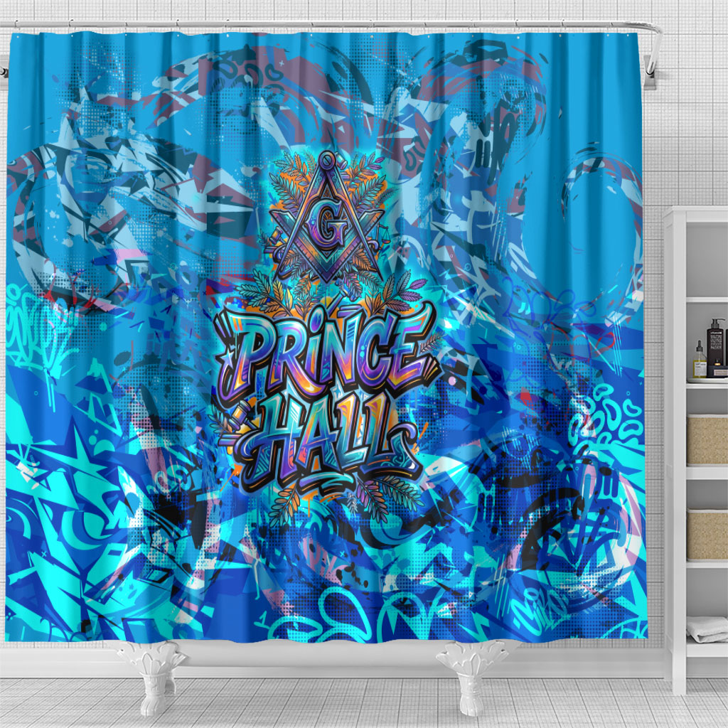 Prince Hall Freemasonry Shower Curtain Compasses Masonic Art - Urban Graffiti Style