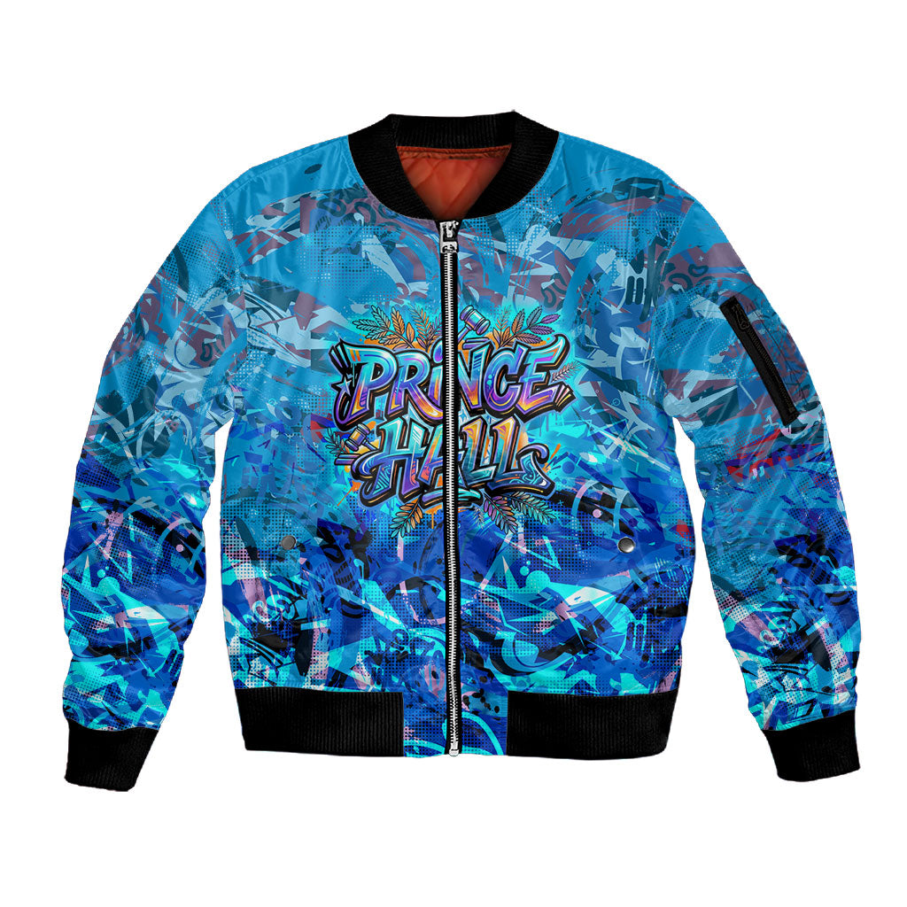 Prince Hall Freemasonry Sleeve Zip Bomber Jacket Compasses Masonic Art - Urban Graffiti Style
