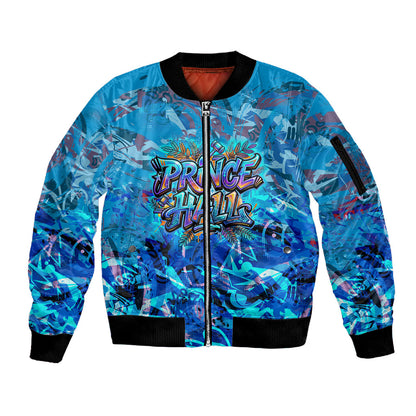 Prince Hall Freemasonry Sleeve Zip Bomber Jacket Compasses Masonic Art - Urban Graffiti Style