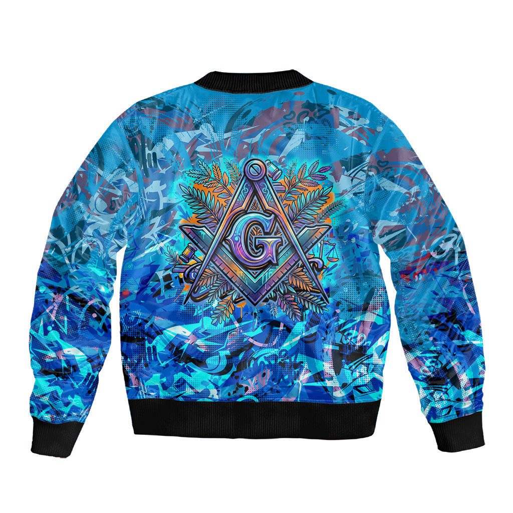 Prince Hall Freemasonry Sleeve Zip Bomber Jacket Compasses Masonic Art - Urban Graffiti Style