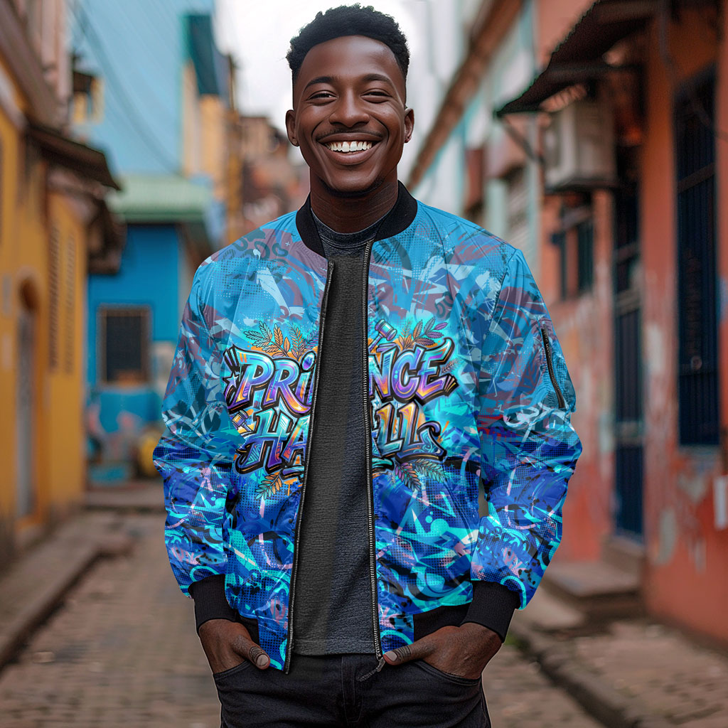 Prince Hall Freemasonry Sleeve Zip Bomber Jacket Compasses Masonic Art - Urban Graffiti Style