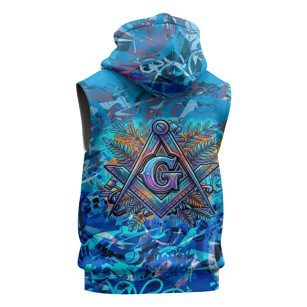 Prince Hall Freemasonry Sleeveless Hoodie Compasses Masonic Art - Urban Graffiti Style