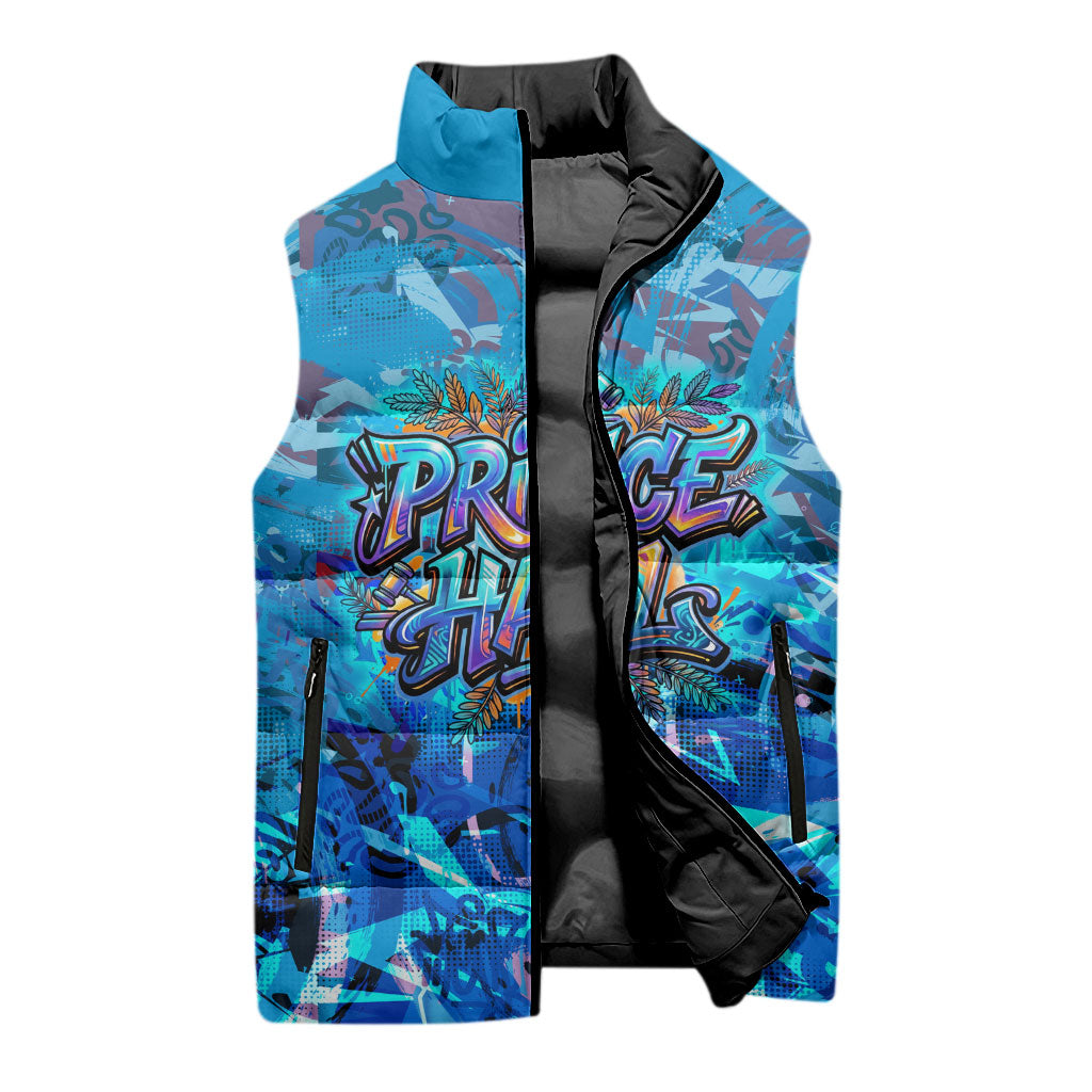 Prince Hall Freemasonry Sleeveless Puffer Jacket Compasses Masonic Art - Urban Graffiti Style