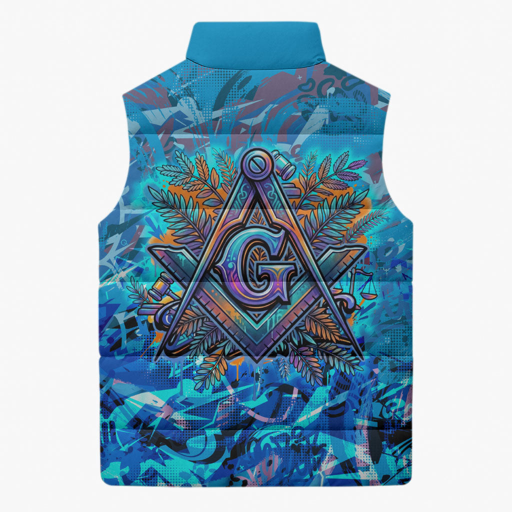 Prince Hall Freemasonry Sleeveless Puffer Jacket Compasses Masonic Art - Urban Graffiti Style