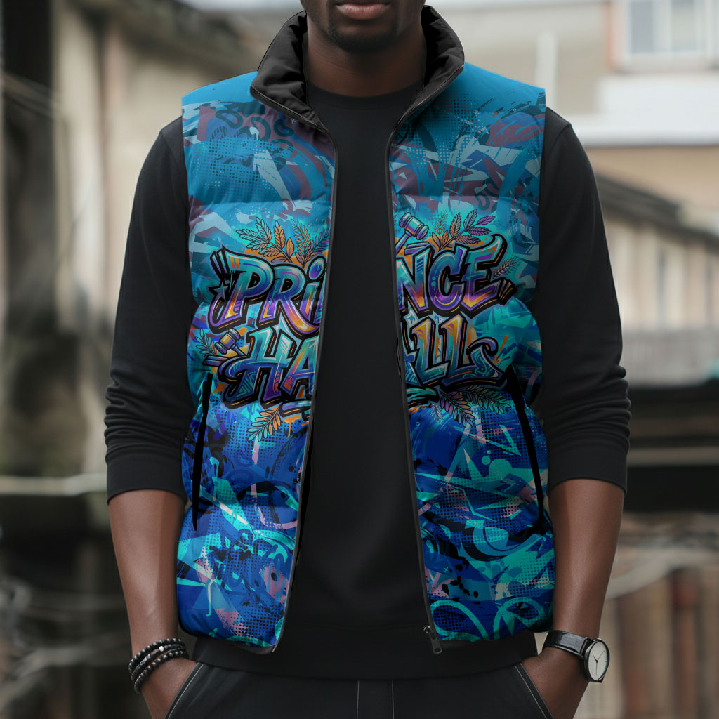 Prince Hall Freemasonry Sleeveless Puffer Jacket Compasses Masonic Art - Urban Graffiti Style