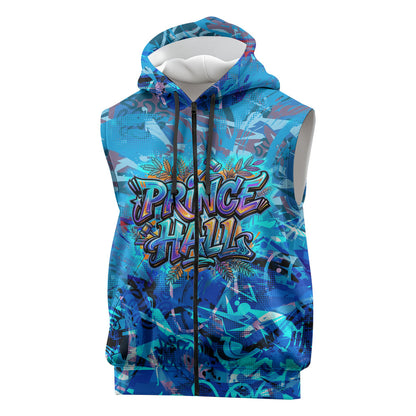 Prince Hall Freemasonry Sleeveless Zip Hoodie Compasses Masonic Art - Urban Graffiti Style