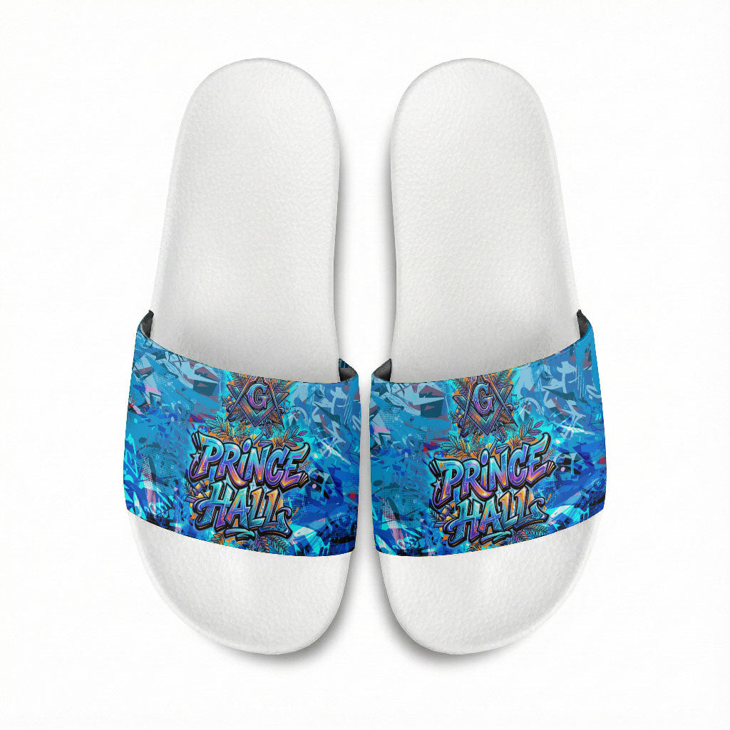 Prince Hall Freemasonry Slide Sandals Compasses Masonic Art - Urban Graffiti Style