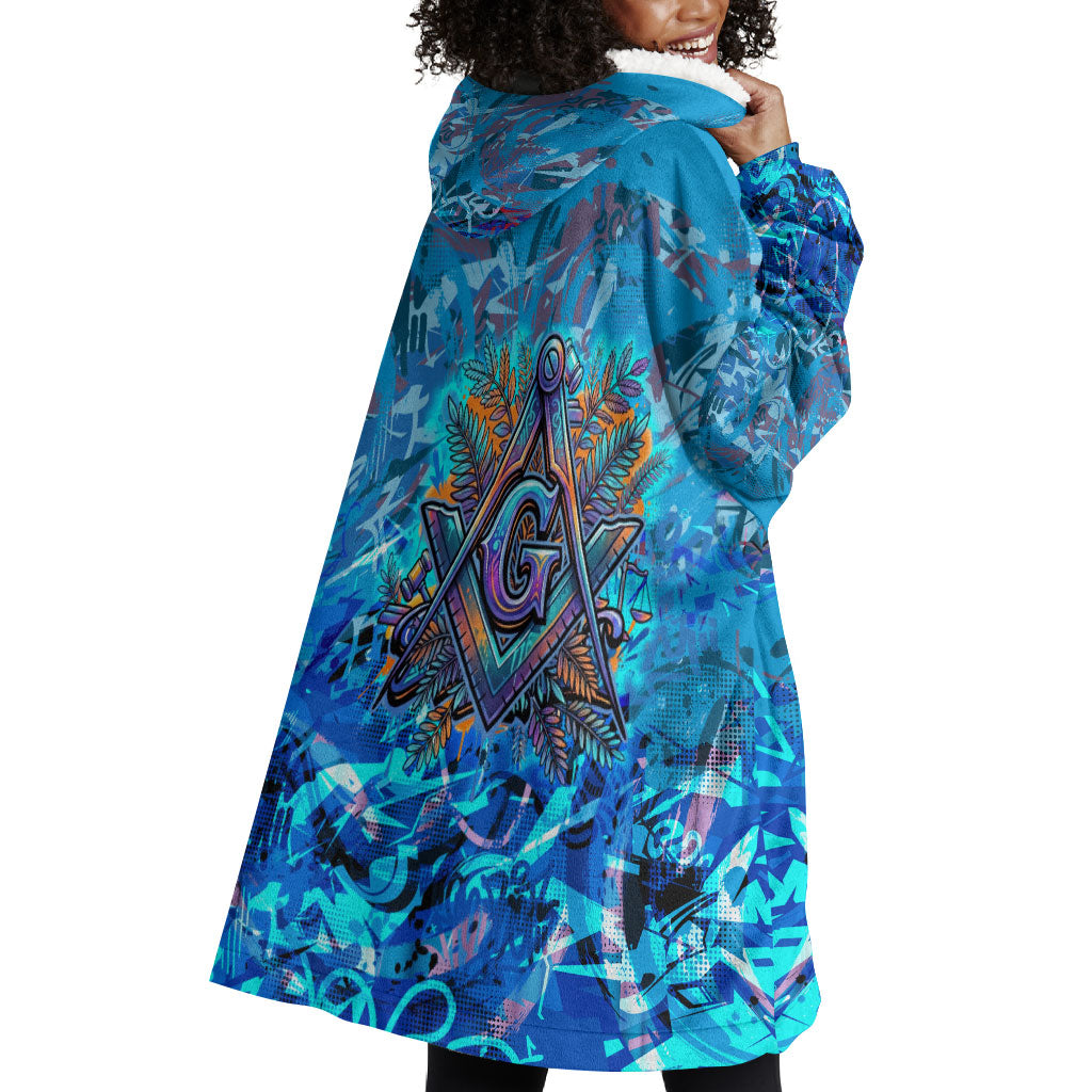 Prince Hall Freemasonry Wearable Blanket Hoodie Compasses Masonic Art - Urban Graffiti Style