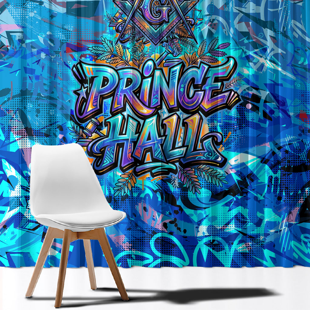 Prince Hall Freemasonry Window Curtain Compasses Masonic Art - Urban Graffiti Style