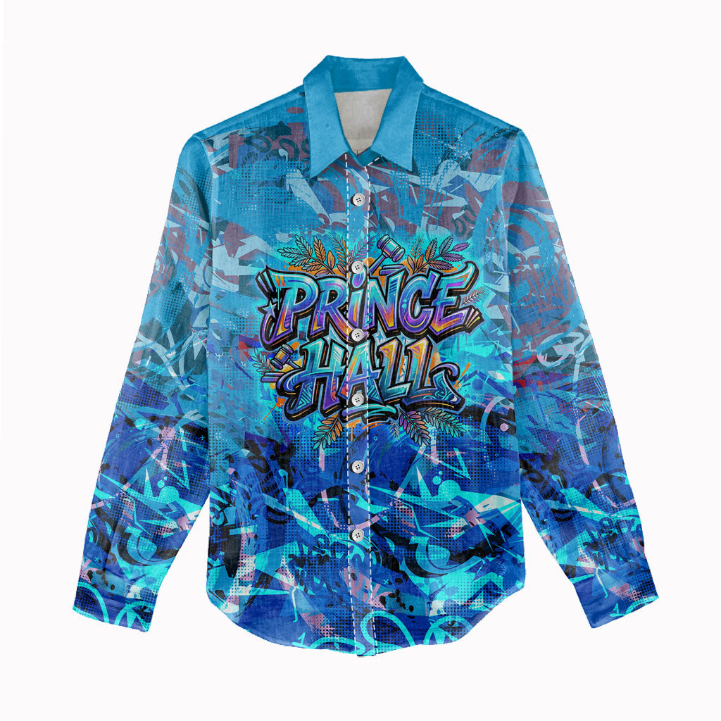 Prince Hall Freemasonry Women Casual Shirt Compasses Masonic Art - Urban Graffiti Style