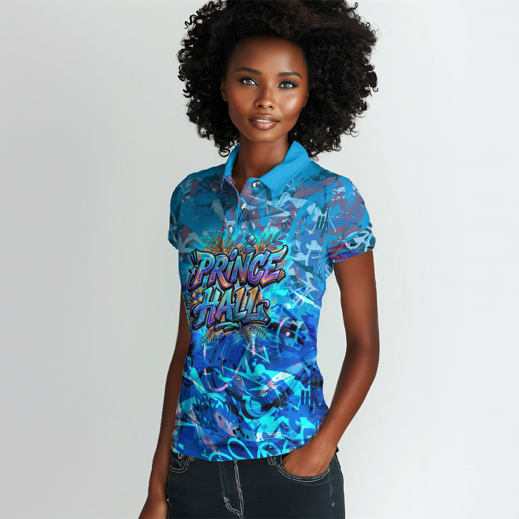 Prince Hall Freemasonry Women Polo Shirt Compasses Masonic Art - Urban Graffiti Style
