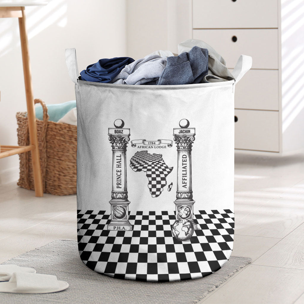 Prince Hall Affiliated Freemasonry Laundry Basket Classic Masonic Pillars Boaz Jachin Checkerboard Africa Map
