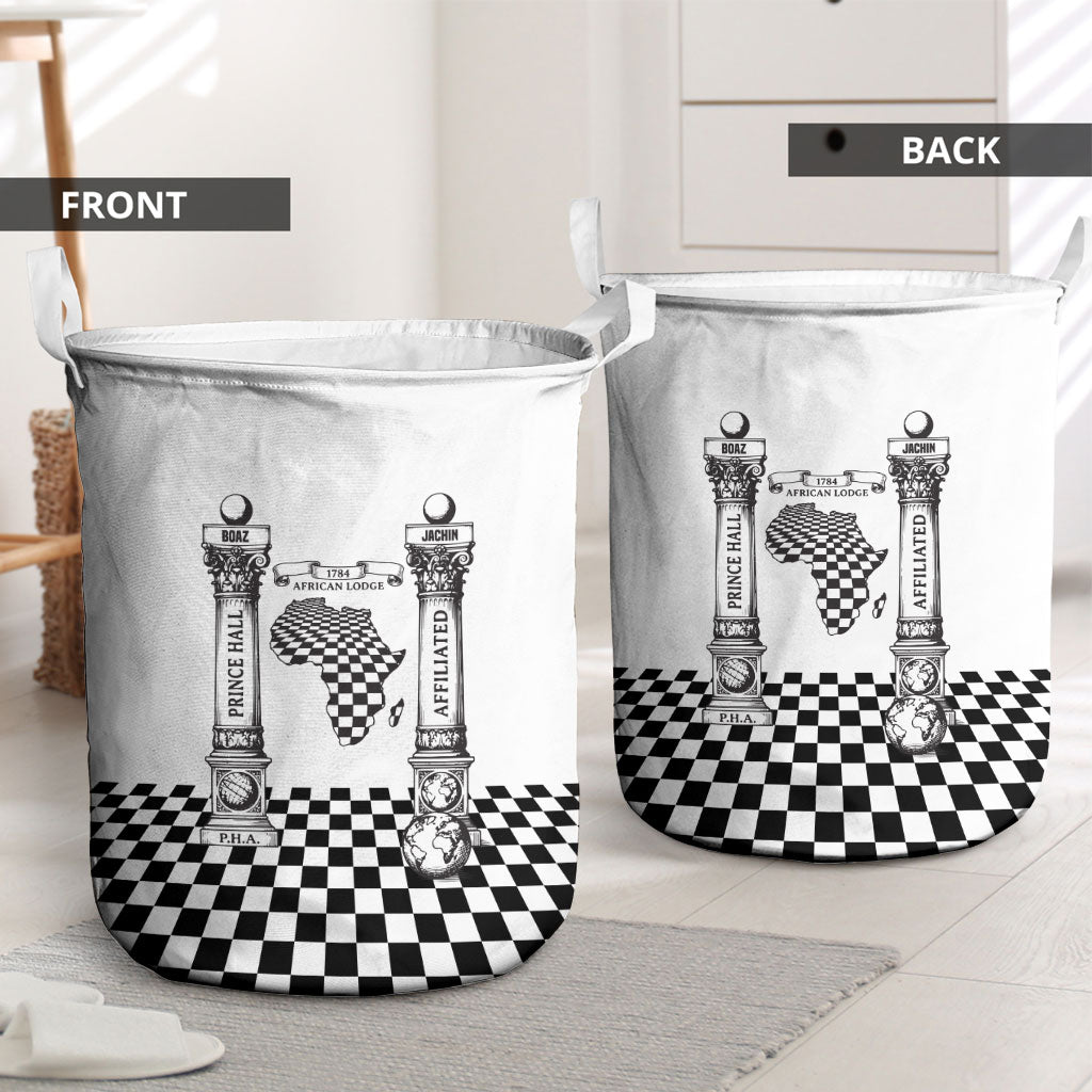 Prince Hall Affiliated Freemasonry Laundry Basket Classic Masonic Pillars Boaz Jachin Checkerboard Africa Map