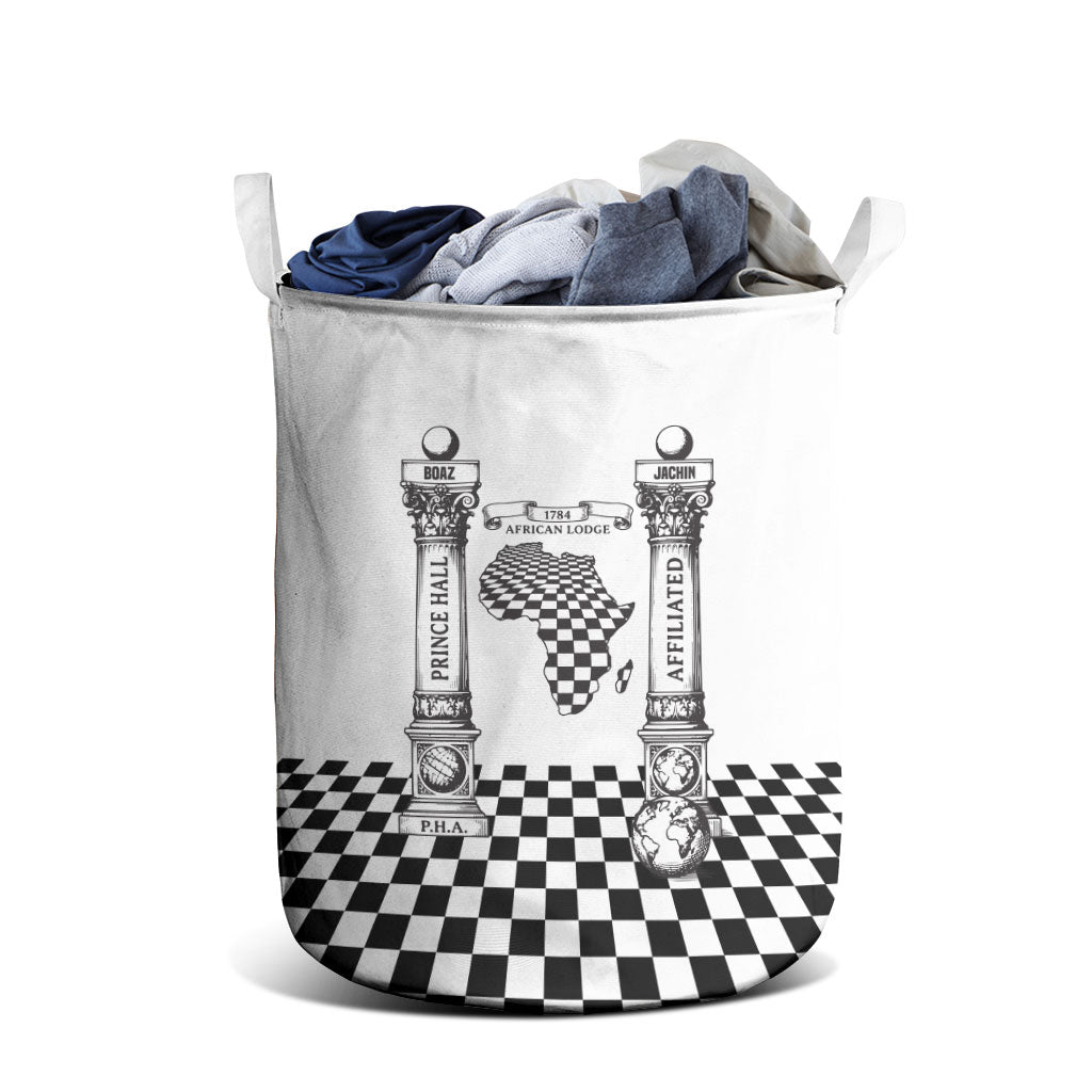 Prince Hall Affiliated Freemasonry Laundry Basket Classic Masonic Pillars Boaz Jachin Checkerboard Africa Map