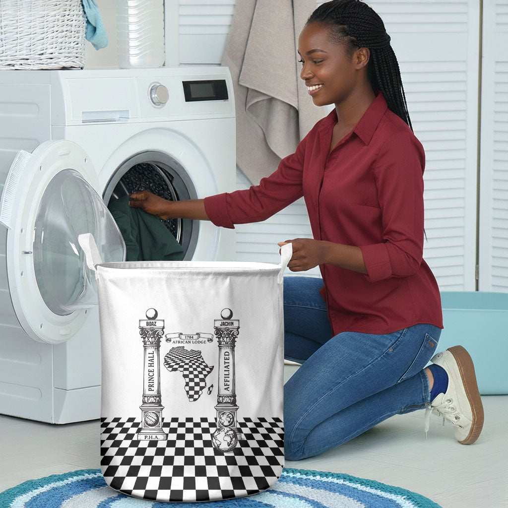 Prince Hall Affiliated Freemasonry Laundry Basket Classic Masonic Pillars Boaz Jachin Checkerboard Africa Map