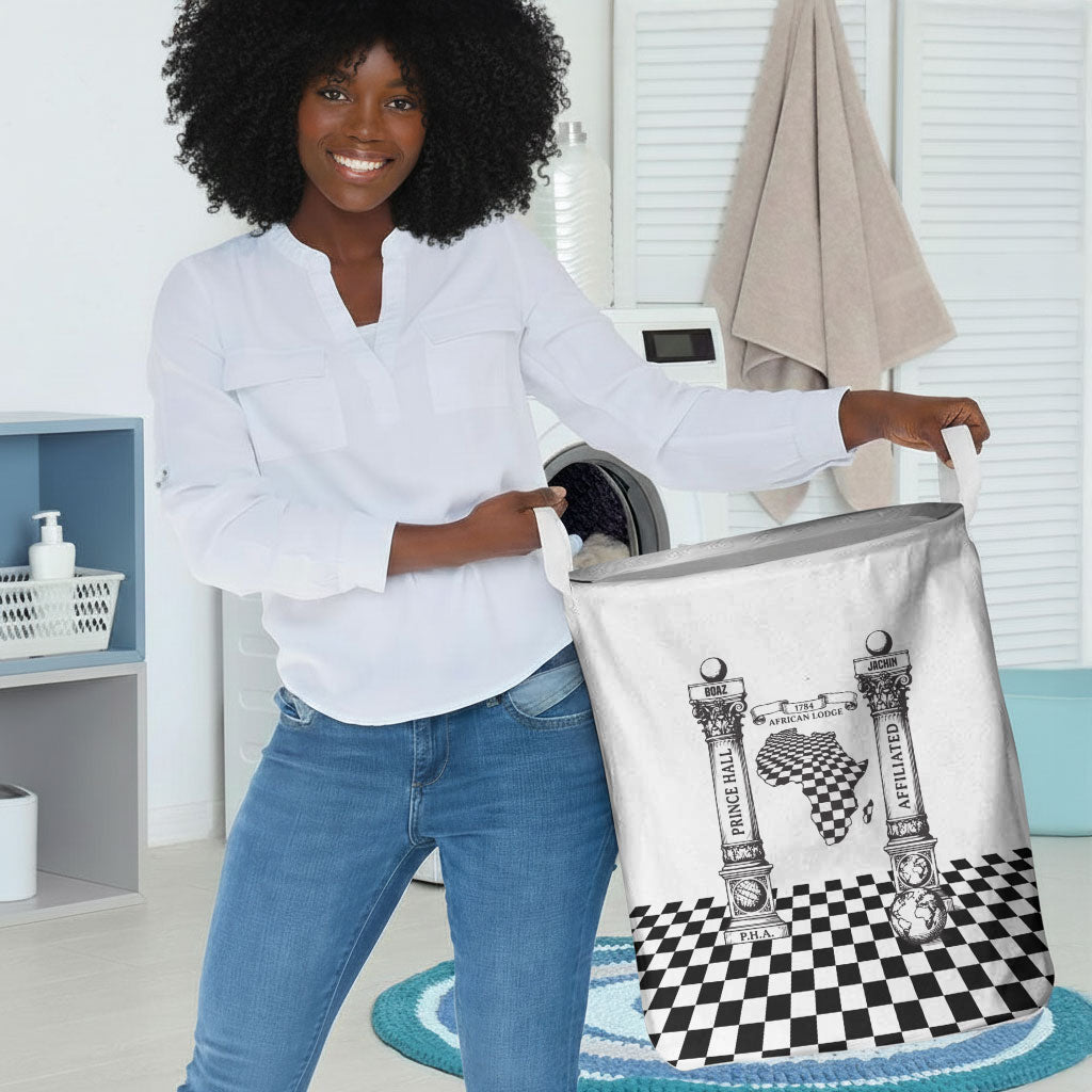 Prince Hall Affiliated Freemasonry Laundry Basket Classic Masonic Pillars Boaz Jachin Checkerboard Africa Map