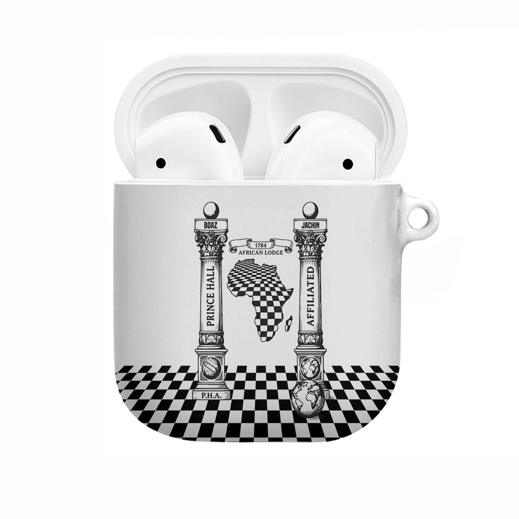 Prince Hall Affiliated Freemasonry AirPods Case Classic Masonic Pillars Boaz Jachin Checkerboard Africa Map