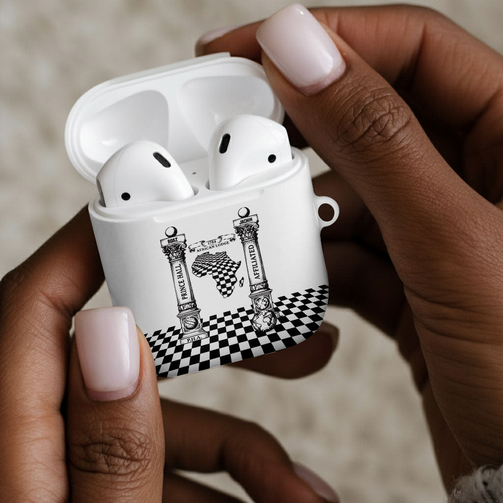 Prince Hall Affiliated Freemasonry AirPods Case Classic Masonic Pillars Boaz Jachin Checkerboard Africa Map