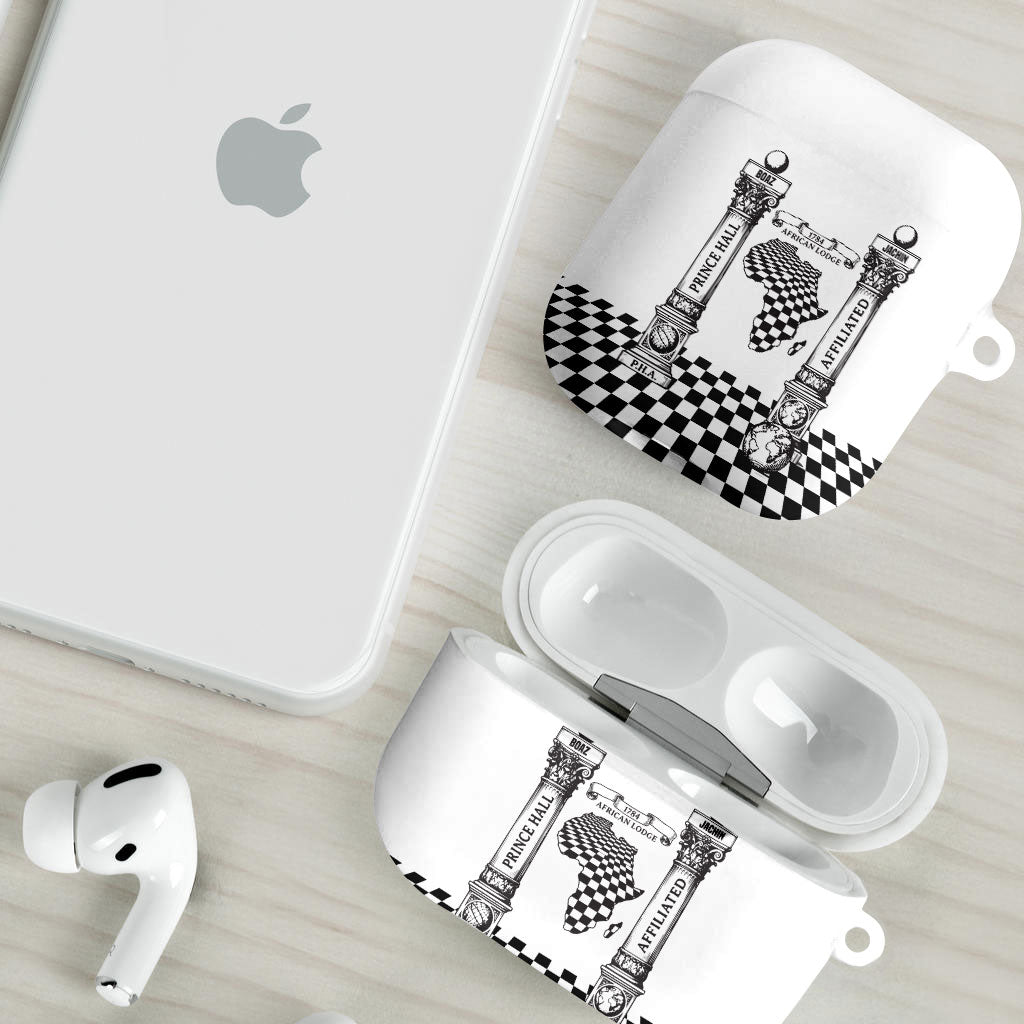 Prince Hall Affiliated Freemasonry AirPods Case Classic Masonic Pillars Boaz Jachin Checkerboard Africa Map