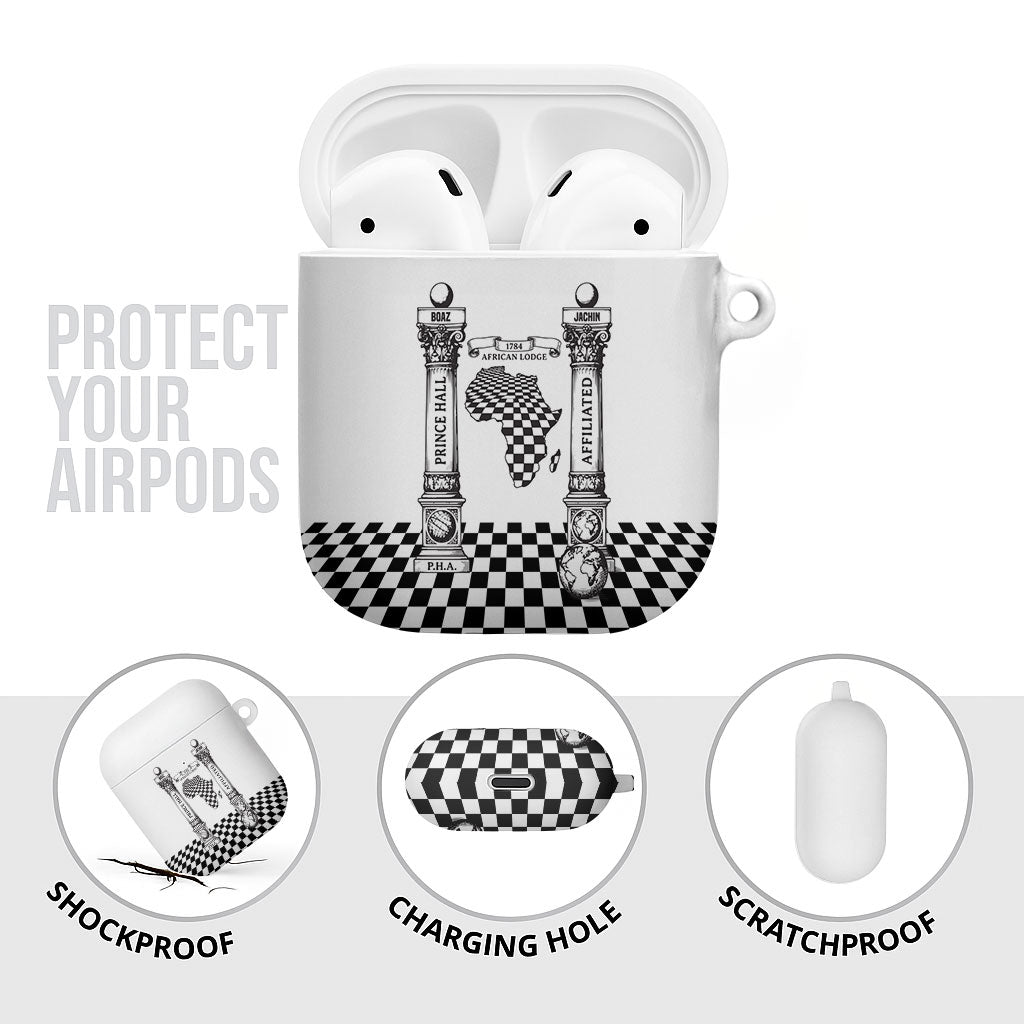 Prince Hall Affiliated Freemasonry AirPods Case Classic Masonic Pillars Boaz Jachin Checkerboard Africa Map