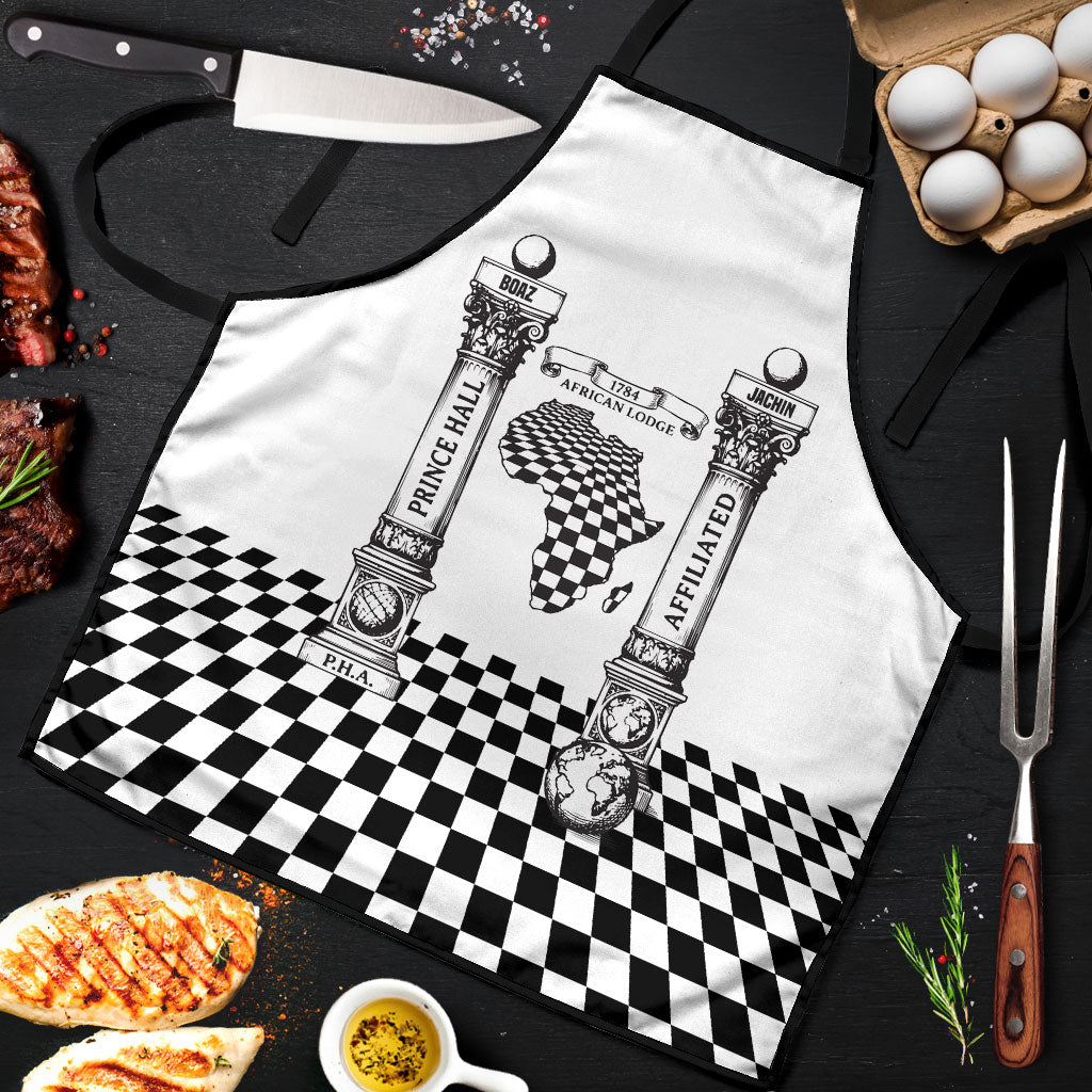 Prince Hall Affiliated Freemasonry Apron Classic Masonic Pillars Boaz Jachin Checkerboard Africa Map