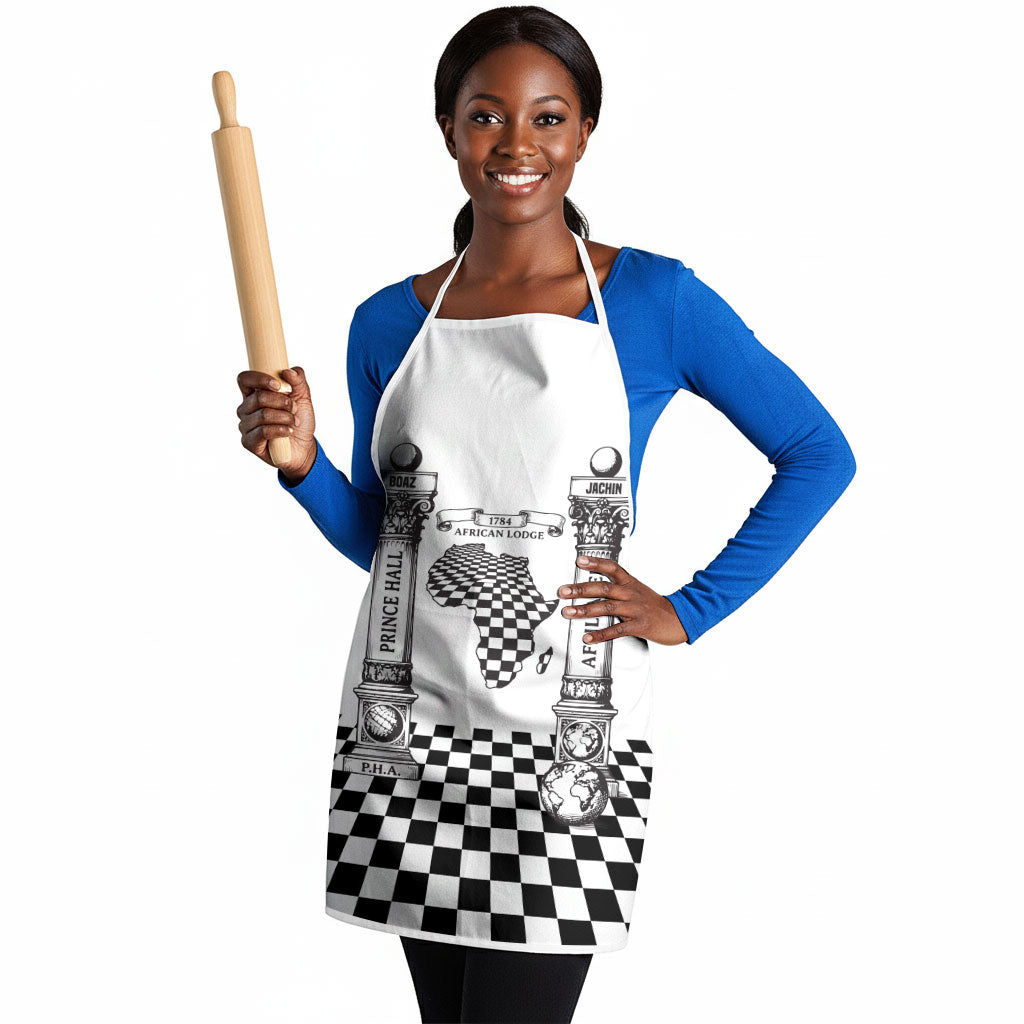 Prince Hall Affiliated Freemasonry Apron Classic Masonic Pillars Boaz Jachin Checkerboard Africa Map