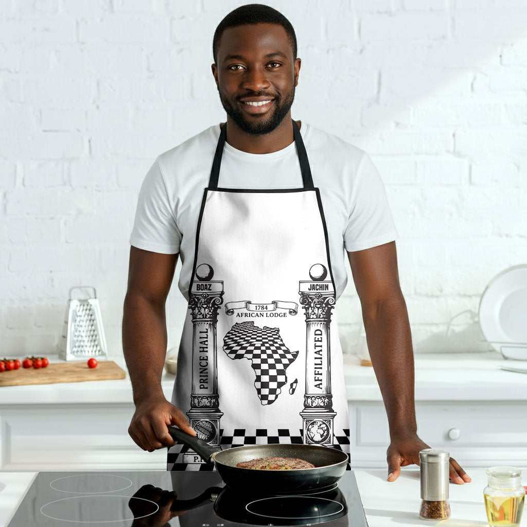 Prince Hall Affiliated Freemasonry Apron Classic Masonic Pillars Boaz Jachin Checkerboard Africa Map