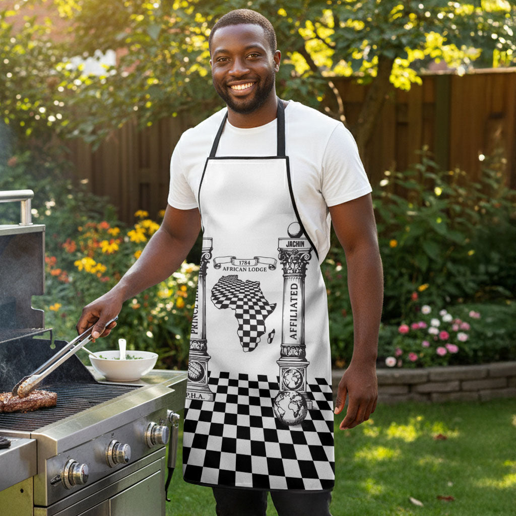 Prince Hall Affiliated Freemasonry Apron Classic Masonic Pillars Boaz Jachin Checkerboard Africa Map