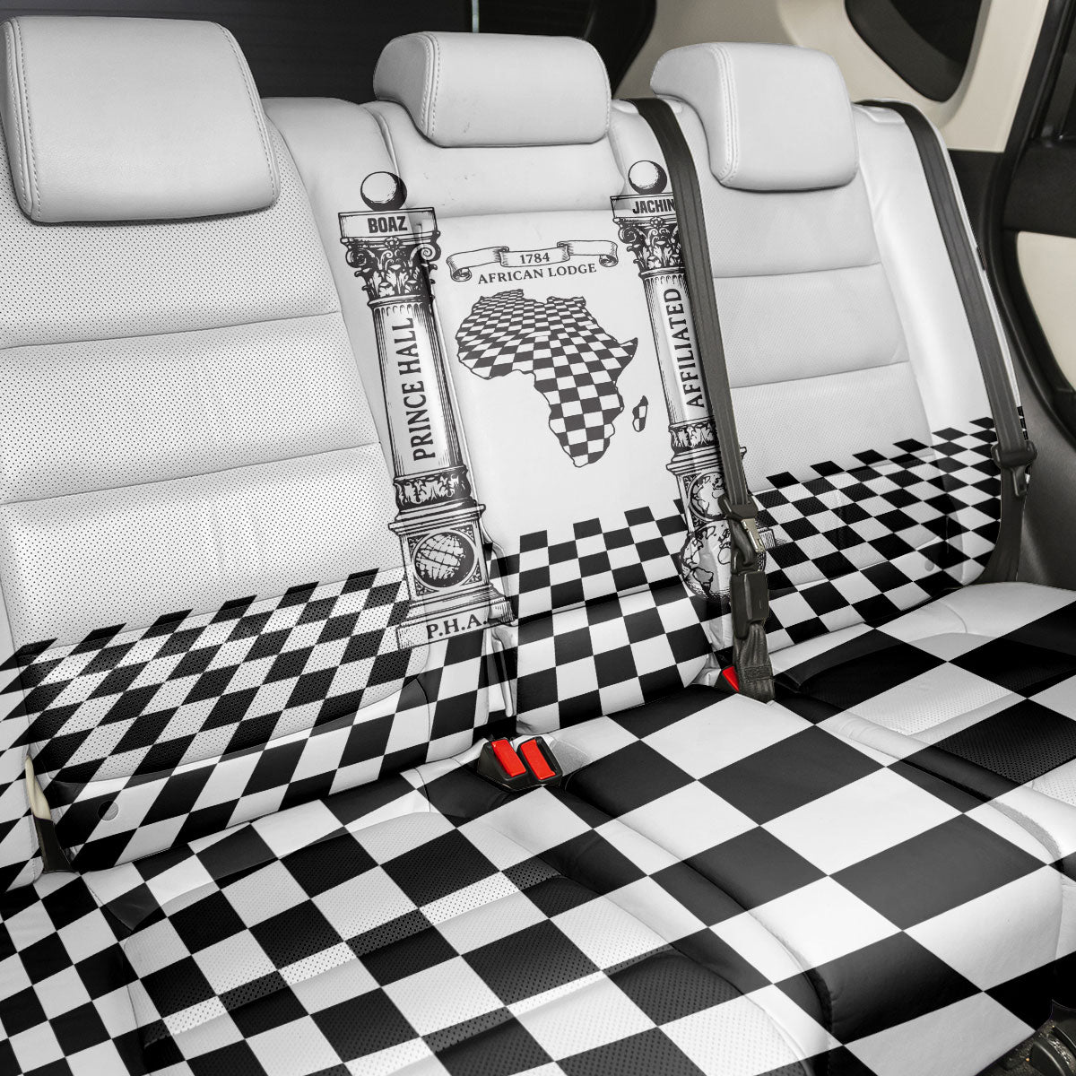 Prince Hall Affiliated Freemasonry Back Car Seat Cover Classic Masonic Pillars Boaz Jachin Checkerboard Africa Map