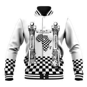 Prince Hall Affiliated Freemasonry Baseball Jacket Classic Masonic Pillars Boaz Jachin Checkerboard Africa Map