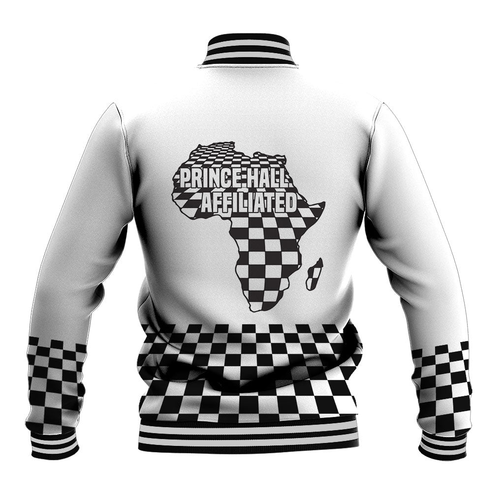Prince Hall Affiliated Freemasonry Baseball Jacket Classic Masonic Pillars Boaz Jachin Checkerboard Africa Map