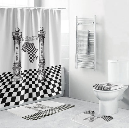 Prince Hall Affiliated Freemasonry Bathroom Set Classic Masonic Pillars Boaz Jachin Checkerboard Africa Map