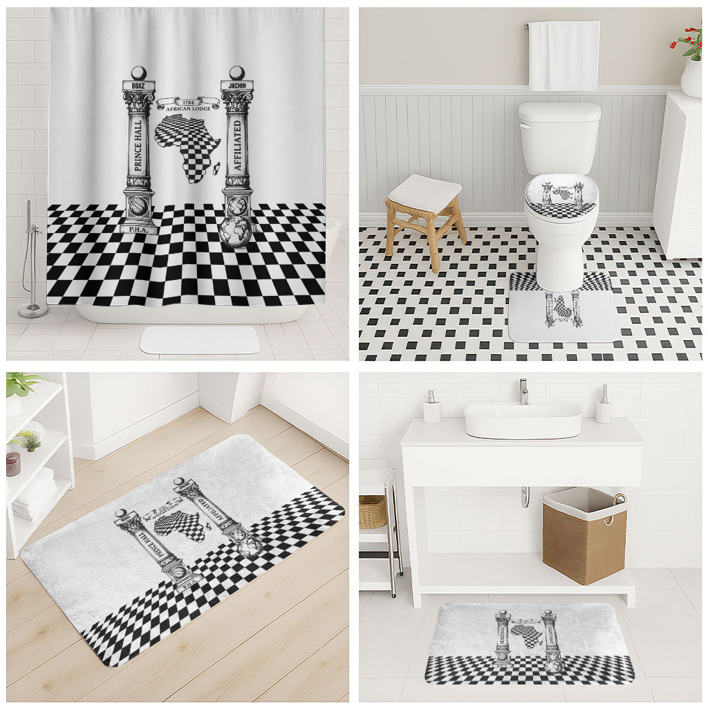 Prince Hall Affiliated Freemasonry Bathroom Set Classic Masonic Pillars Boaz Jachin Checkerboard Africa Map