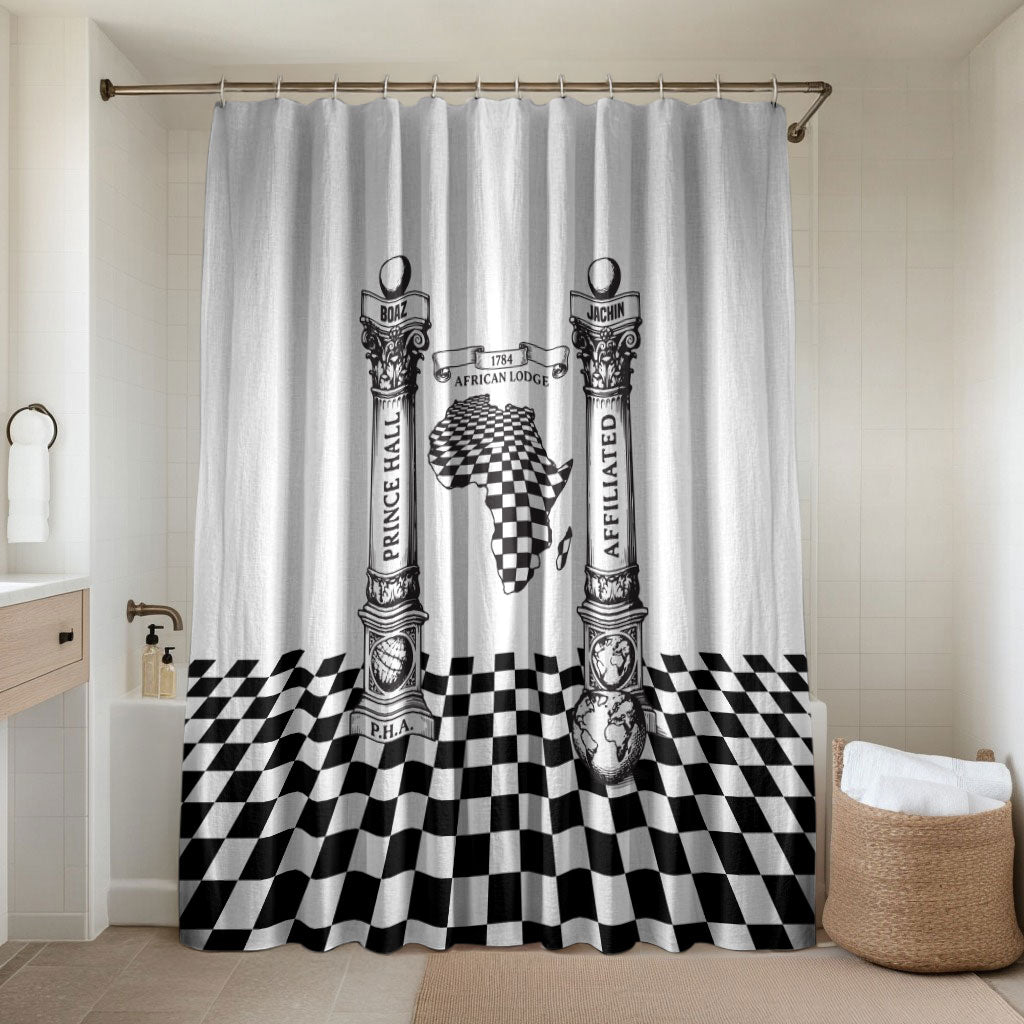Prince Hall Affiliated Freemasonry Bathroom Set Classic Masonic Pillars Boaz Jachin Checkerboard Africa Map