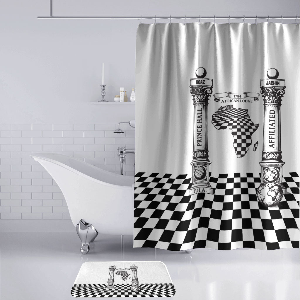 Prince Hall Affiliated Freemasonry Bathroom Set Classic Masonic Pillars Boaz Jachin Checkerboard Africa Map