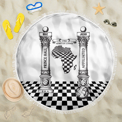 Prince Hall Affiliated Freemasonry Beach Blanket Classic Masonic Pillars Boaz Jachin Checkerboard Africa Map