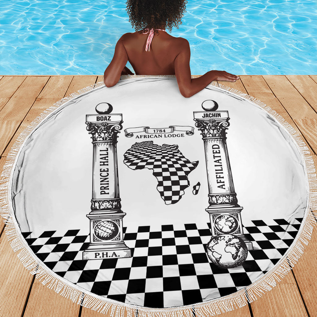 Prince Hall Affiliated Freemasonry Beach Blanket Classic Masonic Pillars Boaz Jachin Checkerboard Africa Map